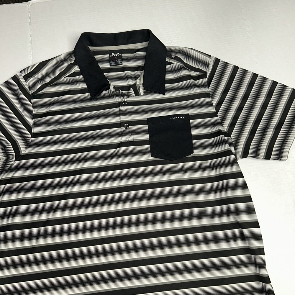 Oakley Black and White Striped Polo Shirt